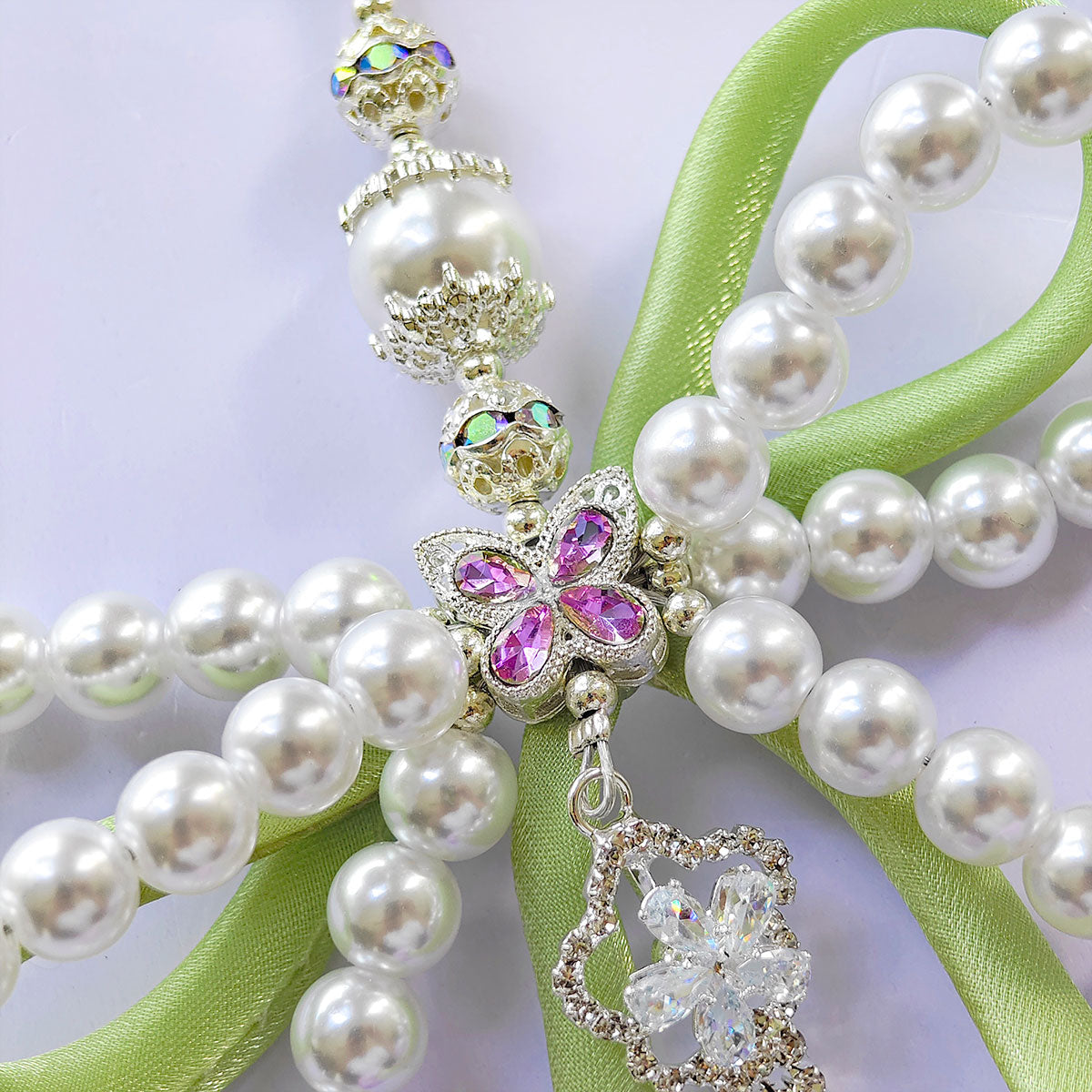 China rose Series Tulips Faux Pearls Bows Bags Pendants Fresh And Simple Flowers Mobile Phone Accessories For Women