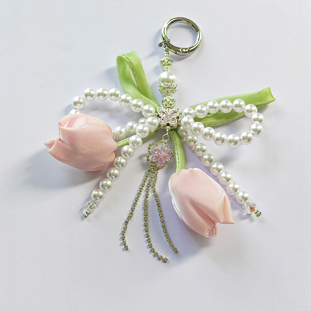 China rose Series Tulips Faux Pearls Bows Bags Pendants Fresh And Simple Flowers Mobile Phone Accessories For Women