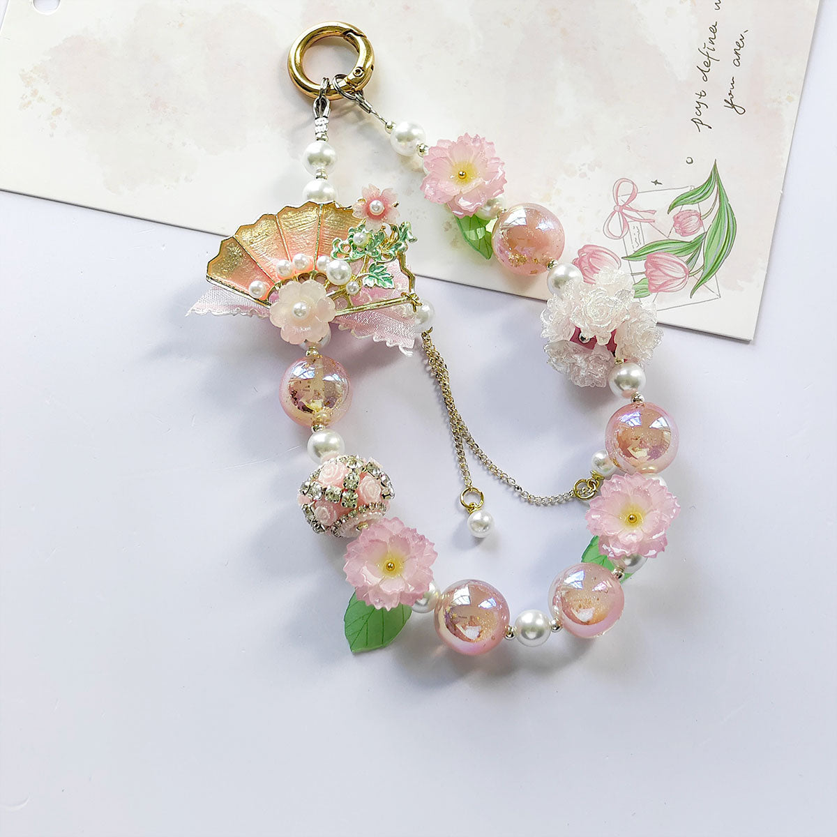1pc Fanshaped Fancy beads Mobile Phone, Lanyard, Mobile Phone Charm, Camera Decoration, Key Chain, Bag, Pendant, Designed For Women