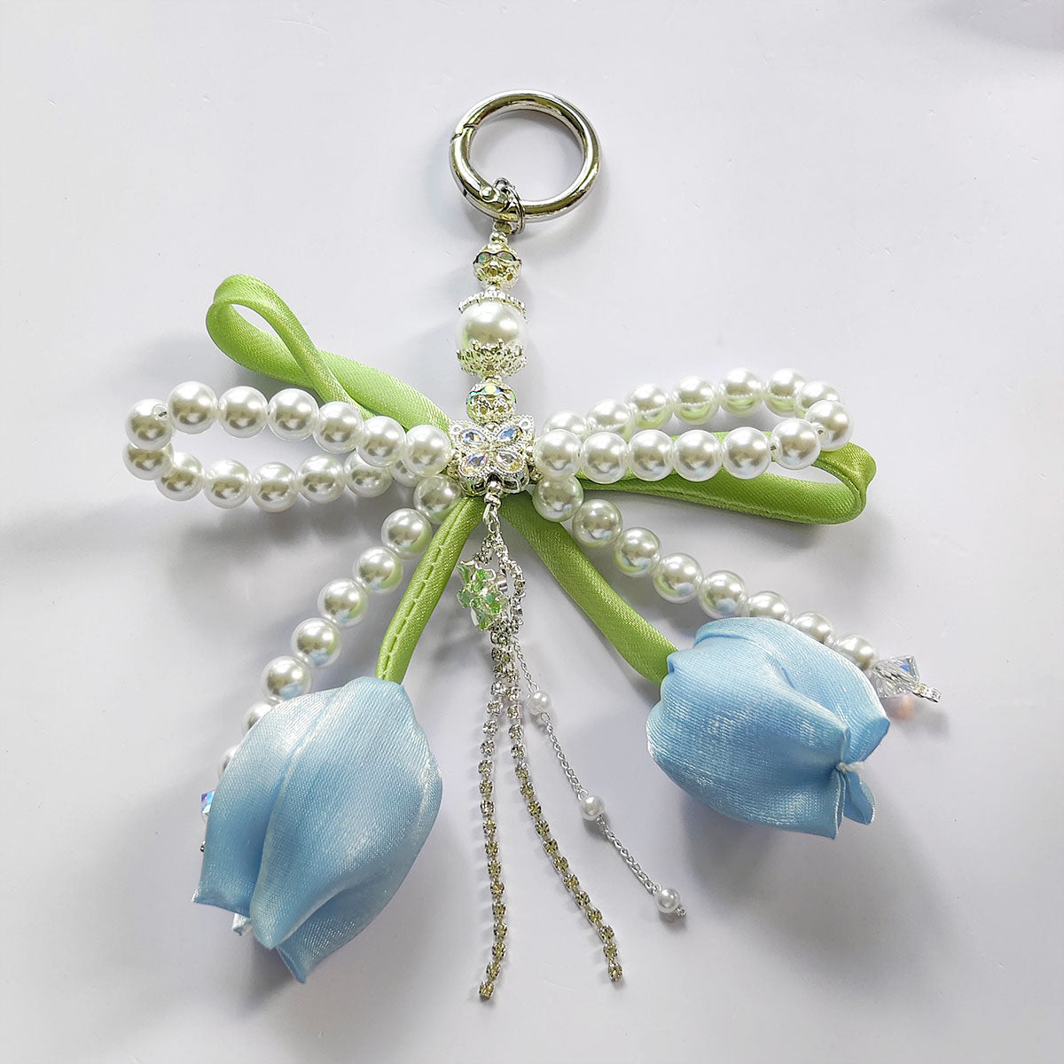 China rose Series Tulips Faux Pearls Bows Bags Pendants Fresh And Simple Flowers Mobile Phone Accessories For Women